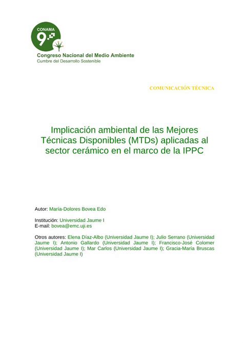 PDF Implicación ambiental de las Mejores Técnicas producción de