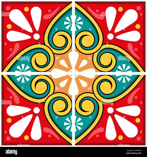 Mexican Talavera Tile Seamless Pattern Vector 4 Designs With Flowers Swirls Stock Vector Image