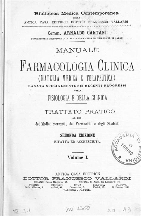 Manuale Di Farmacologia Clinica Volume Uno Parte By Accademia