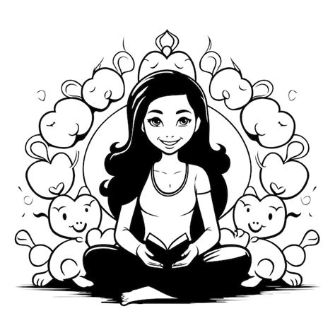 Ni A Meditando En La Posici N Del Loto Ilustraci N Vectorial En Blanco