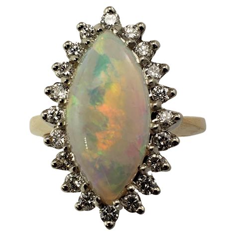 14 Karat Yellow Gold Australian Opal And Diamond Ring At 1stdibs