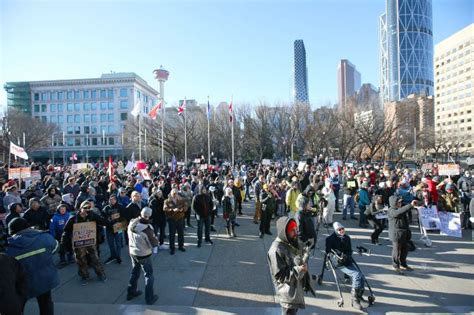 Hundreds Of Calgarians Protest Against Mandatory Covid 19 Restrictions