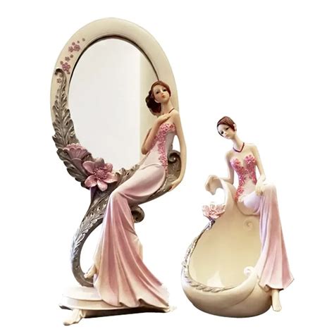 Creative Resin Beauty Figurine Jewelry Storage Box Lady Makeup Mirror