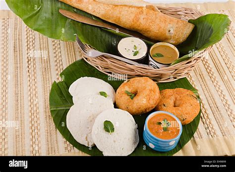 South Indian Dish Idli Sambar With Vada And Dosa Nobody Stock Photo Alamy