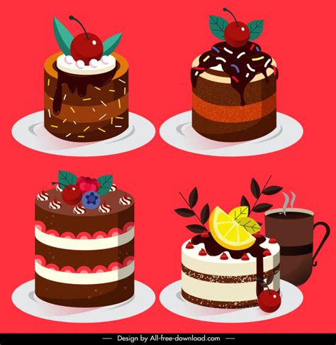 Cream Cakes Icons Colorful Round Decoration Vectors Images Graphic Art