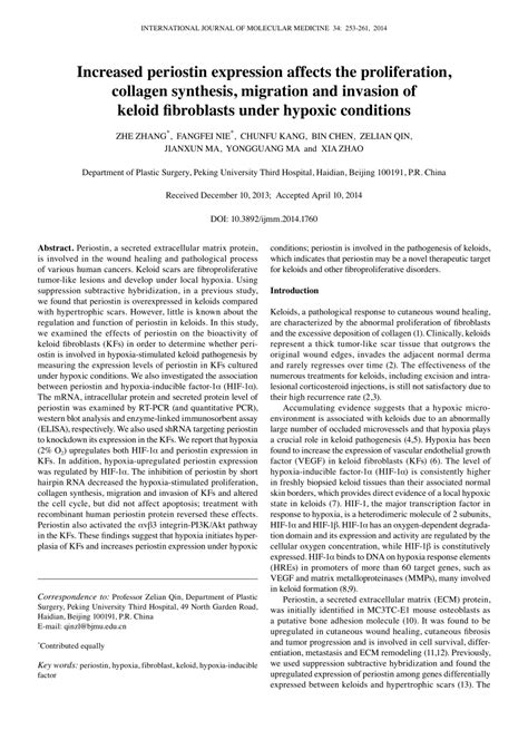 Pdf Increased Periostin Expression Affects The Proliferation