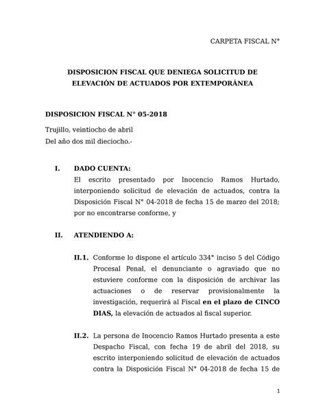 Disposicion QUE Deniega Solicitud DE Elevacion DE Actuados POR