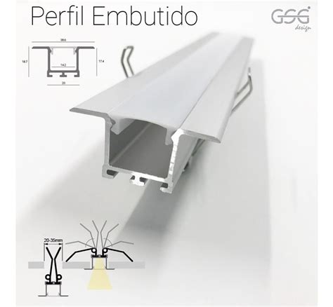 Perfil Aluminio Embutir Techo P Tira Led Durlock X 1 Metro MUNDO LED