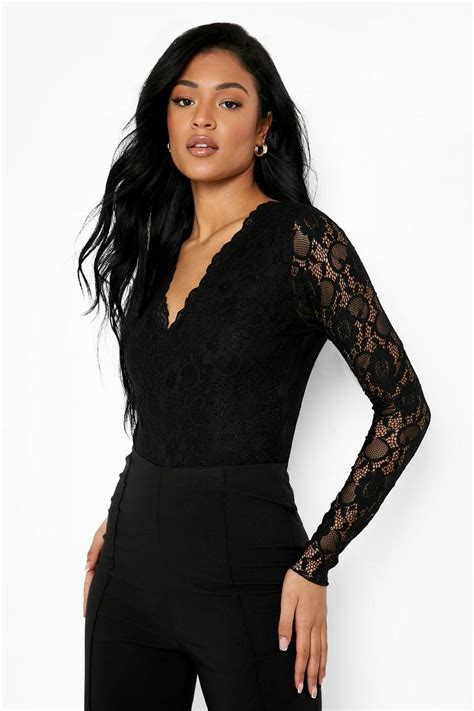 Black Lace Bodysuits Lace And Lace Up Bodies Boohoo