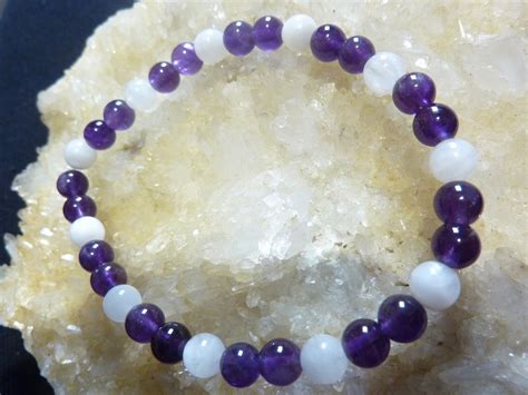 Bracelet Pierre De Lune Amethyste Perles Rondes 6 Mm