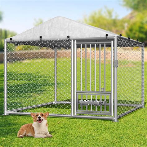 Outdoor Dog Kennel with Roof, Outside Dog Kennel Heavy Duty Dog Run Fence with Waterproof UV ...