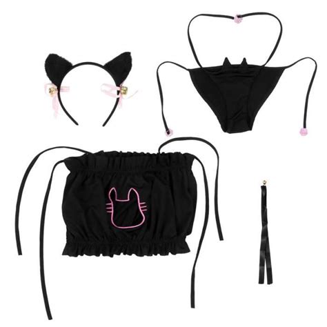 Set Erotic Lingerie Role Play Sexy Cat Costume Outfit For Women Girls Black Deguisement