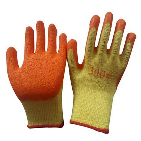 Unisex Yellow Cotton Shell With Orange Crinkle Latex Palm Coated Gloves