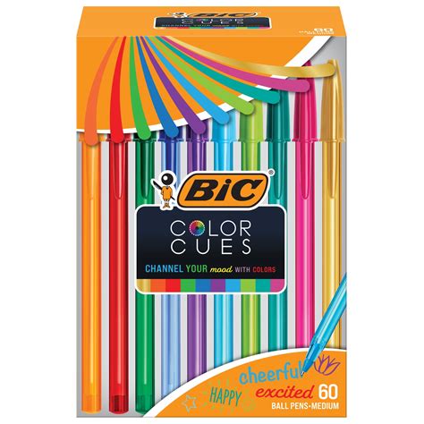 BIC Color Cues Pen Set 60 Count Pack Assorted Colors Fun Color Pens