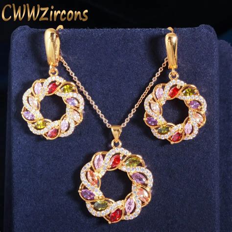 Cwwzircons Luxury Twist Round Multi Color Cubic Zirconia Necklace And