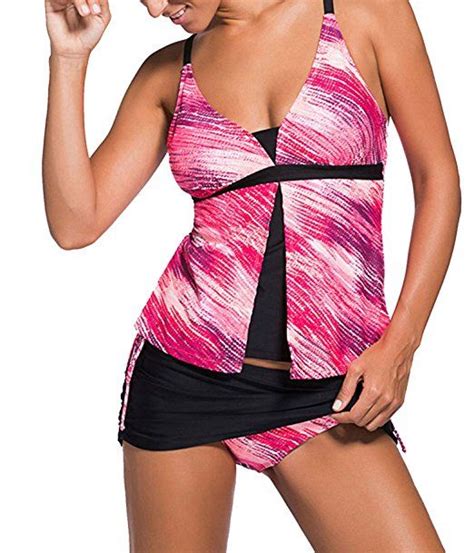 Choose Women s Zwei Stück V Ausschnitt Colorblock Tankini Hosenrock