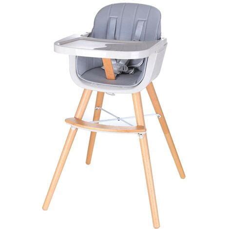 Chaise Haute Bébé 2 en 1 en Bois avec 3 Hauteurs et Plateau Réglables