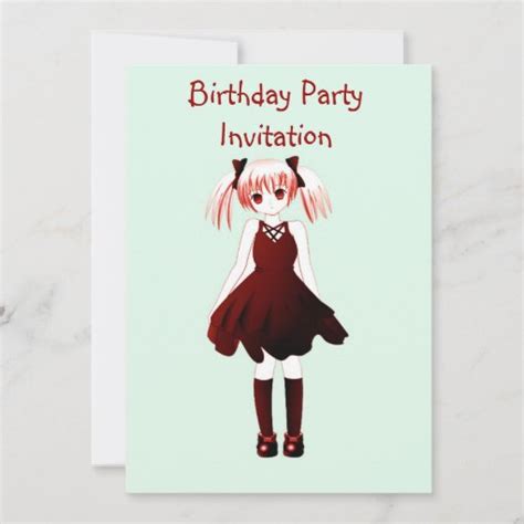 Birthday Party Invitation With Anime Girl Zazzle