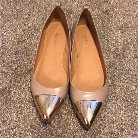 Nine West Shoes Nine West Nude Flats With Gold Mirror Tips Poshmark