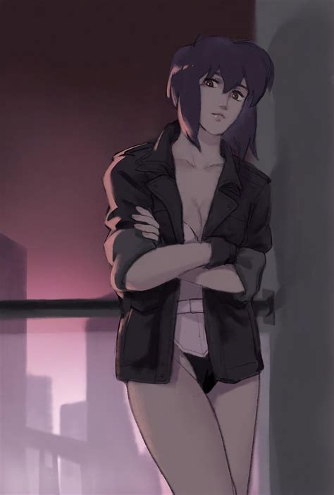 Lovely Artwork Of Motoko Kusanagi With A Smile Standing With The City In The Background Stand