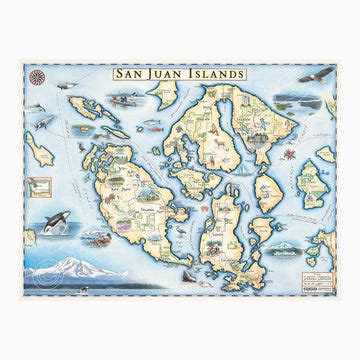 San Juan Islands Hand-Drawn Map -24"x18" Print