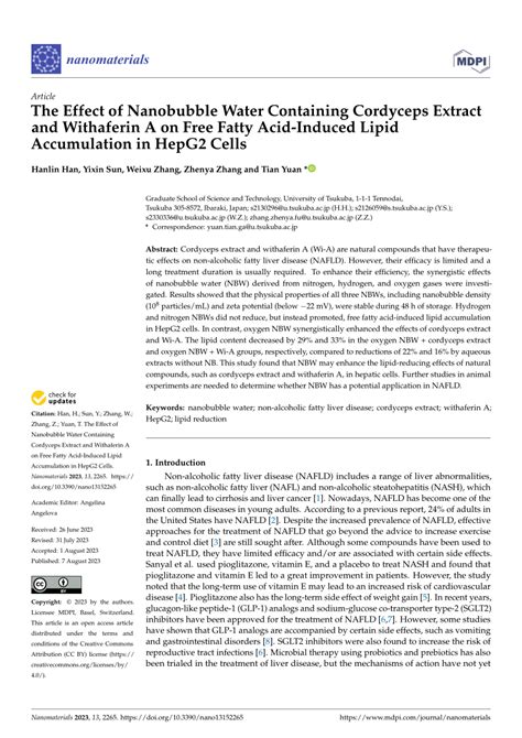 PDF The Effect Of Nanobubble Water Containing Cordyceps Extract And