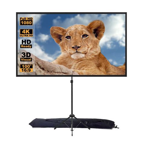 Excelimage Projector Screen with Stand, 100 inch Outdoor Projector Screen 16:9 and Tripod Stand ...