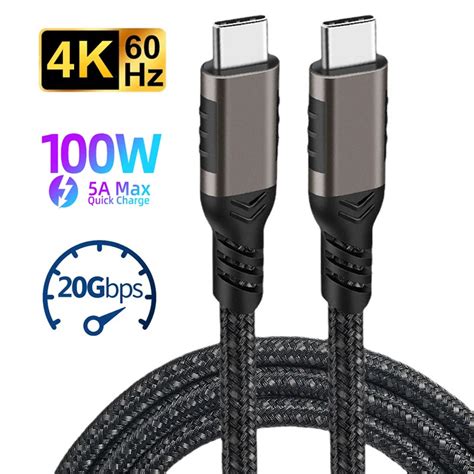 Usb C To Type C Cable 20gbps 4k60hz 100w Pd Qc Fast Charge Cord For Xiaomi Realme Poco Samsung