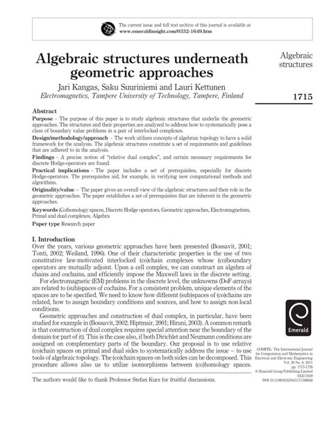 PDF Algebraic Structures Underneath Geometric Approaches