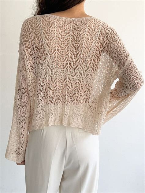 Dazy Drop Shoulder Pointelle Knit Sweater Without Bra Shein Usa