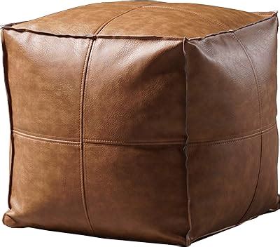 Thgonwid Unstuffed Faux Leather Pouf Cover Handmade Footstool Ottoman