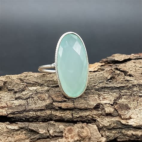 Boho Statement Ring Aqua Calcy Sterling Silver Ring Hand Etsy