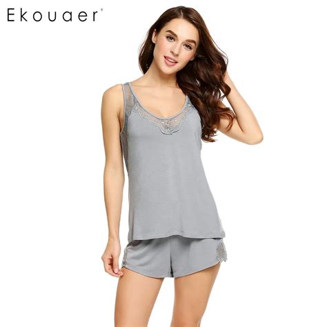 Ekouaer Women Pajamas Set Sleeveless Tank Top And Elastic Waist Shorts