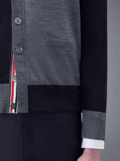 Fun Mix Fine Merino Jersey Stripe Relaxed V Neck Cardigan Thom Browne