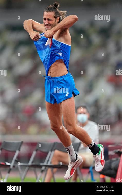 Gianmarco Tamberi Of Italy Reacts After He Wins Joint Gold With Mutaz