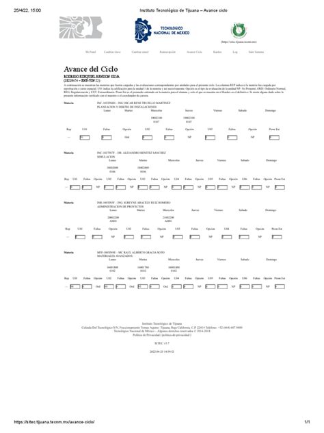 Instituto Tecnológico de Tijuana - Avance Ciclo | PDF