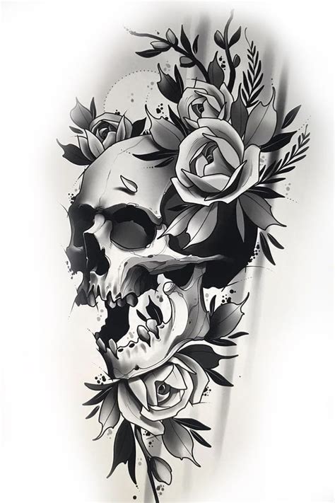 Desenho De Tatuagem De Caveira Com Flores