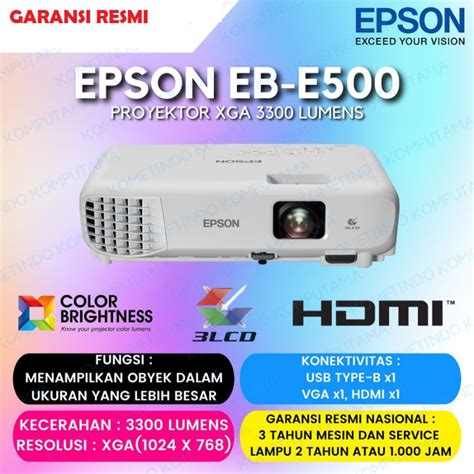 Jual Proyektor Epson EB E500 XGA 3LCD 3300 Lumen Shopee Indonesia