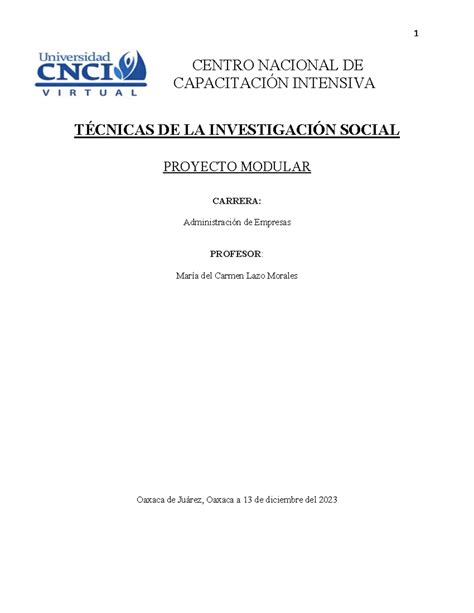 Proyecto Modular Tecnicas De La Investigacion Social Docx Centro