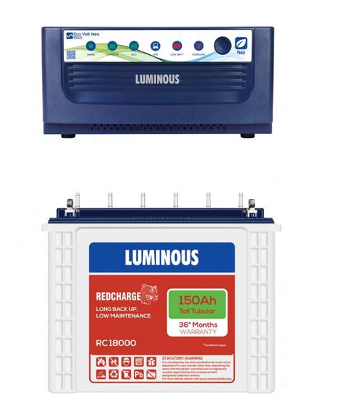 Luminous EcoVolt 1550 Inverter And RC PRO 18000 150 Tubular Battery