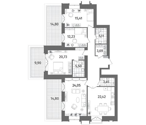 Квартира 4 комнатная 228 в ЖК Листва корпус 1 площадь 144 3м2