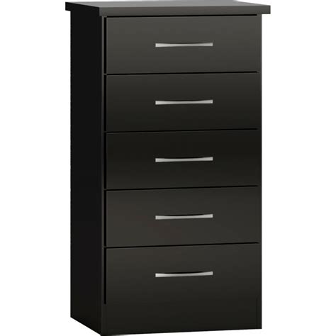 Nevada 5 Drawer Narrow Chest Black Gloss Buy Now For £11879