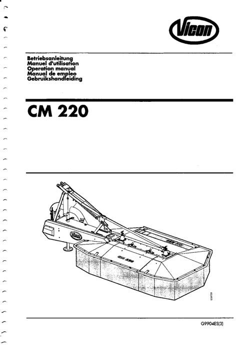 Vicon Cm 220 Mower Conditioner 1999 Operation Maintenance Manual Pdf Download Service Manual