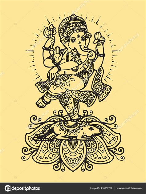 Drawing Sketch Hindu God Lord Ganapati Shiva Parvati Son Gajanana Stock