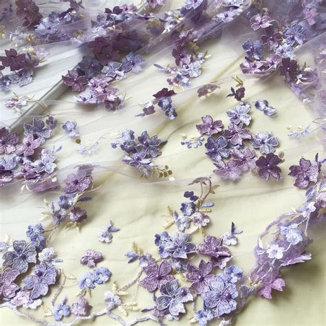 Lilac Lace Tulle Embroidery Beaded Flower Lace Fabric For Etsy