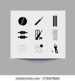 Cricket Collection Game Elements Icons Set Stock Vector Royalty Free