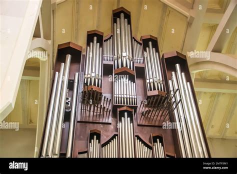 Massive And Impressive Church Organ Instrument Made Of Steel And Timber