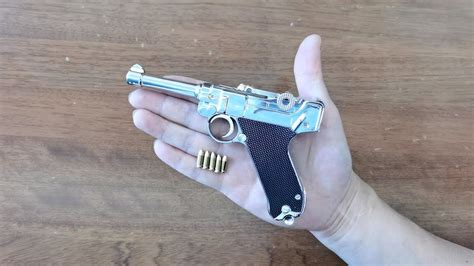 Mini Luger P Toy Gun With Bullets Unboxing Miniature Pistol In