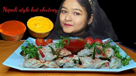 EATING MOMO CHALLENGE WITH SPICY CHUTNEY NEPALI MOMO MUKBANG BIG