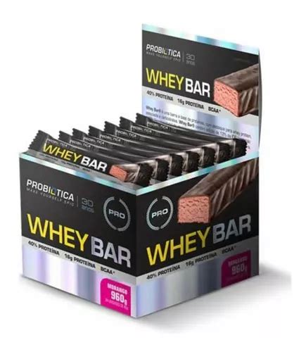 Whey Bar High Protein 24 Unidades 40g Morango Probiótica Frete grátis